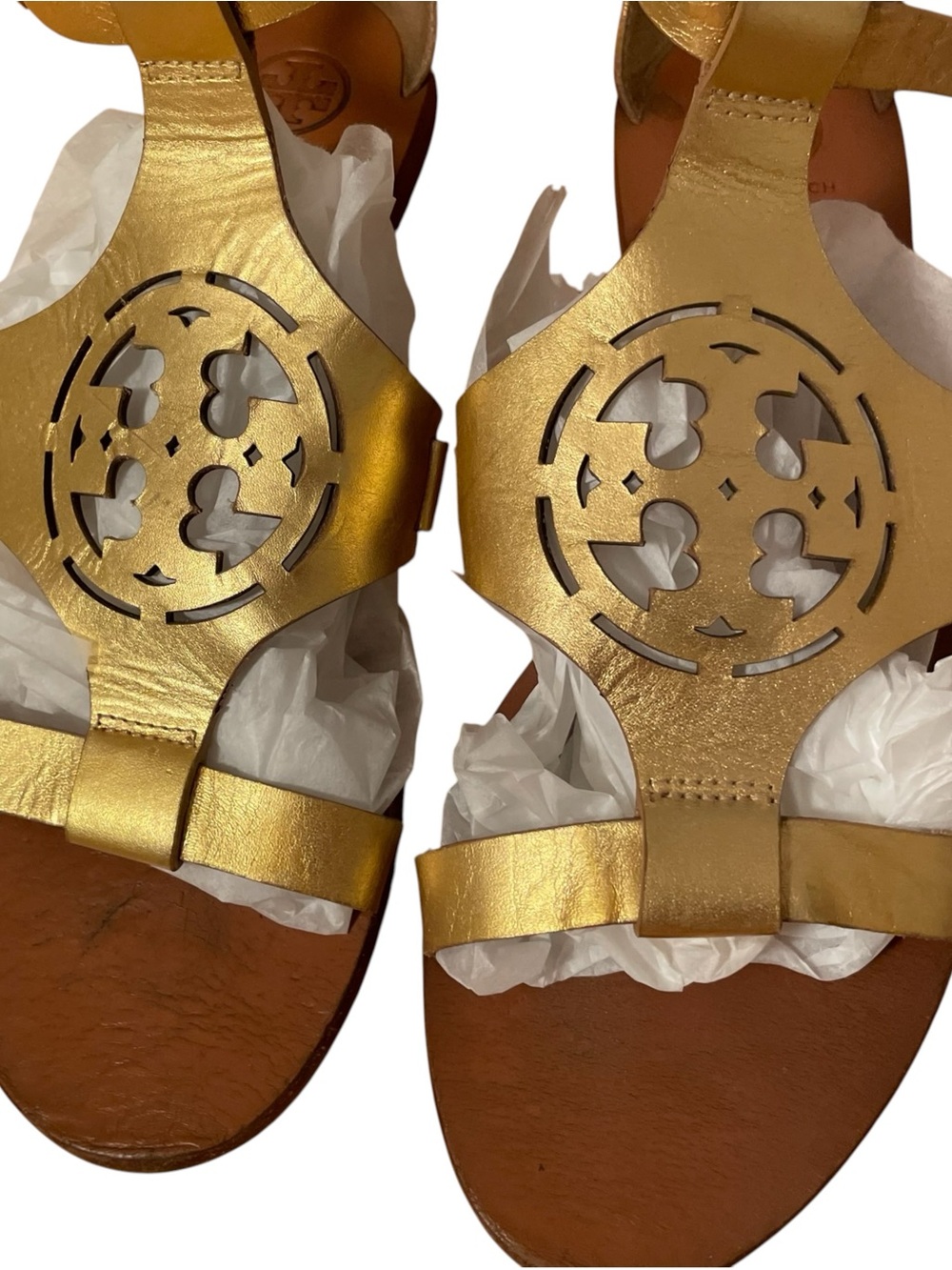 Tory Burch Gold Leather Upper Sandals size 9m - Picture 10 of 12